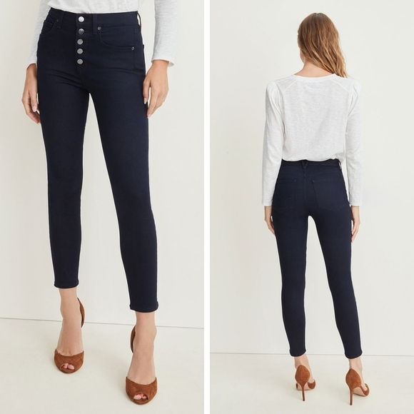 Veronica Beard Debbie 10" Ankle-Crop Skinny Jean Black Raven Button Fly Size 26 - Picture 1 of 8
